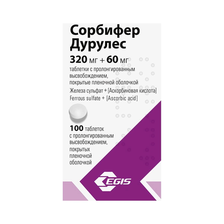 СОРБИФЕР ДУРУЛЕС ТАБЛ.П/О, 320МГ/60МГ, №100