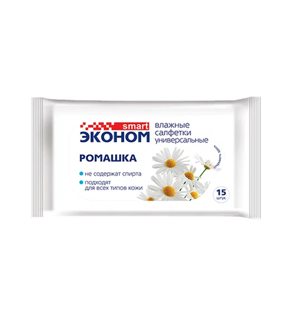 САЛФЕТКИ ВЛАЖНЫЕ ОЧИЩАЮЩИЕ УНИВЕРСАЛЬНЫЕ РОМАШКА, №15