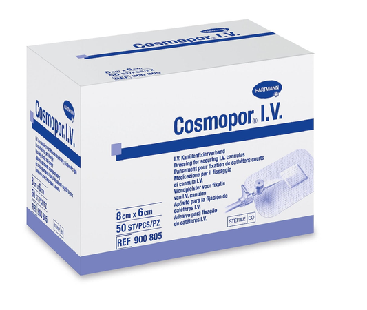 ПОВЯЗКА ПЛАСТЫРНОГО ТИПА Д/ФИКС. КАТЕТЕРОВ СТЕР. COSMOPOR I.V. 8Х6СМ