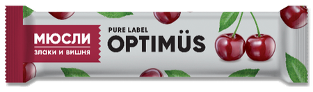 БАТОНЧИК-МЮСЛИ OPTIMUS ЗЛАКИ И ВИШНЯ УП., 25Г