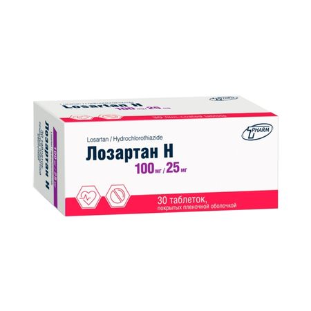 ЛОЗАРТАН Н ТАБЛ.П/О, 100МГ/25МГ, №30