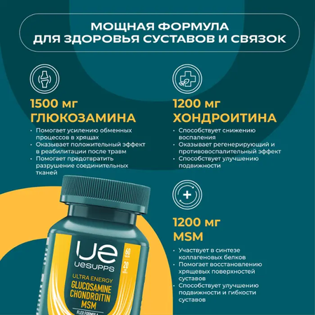 УЕСАППС ФЛЕКС ФОРМУЛА ГЛЮКОЗАМИН ХОНДРОИТИН МСМ УЛЬТРА ЭНЕРДЖИ ТАБЛ., №60