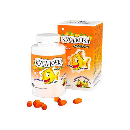 РЫБИЙ ЖИР ДЕТ. КУСАЛОЧКА ИММУНО КАПС.ЖЕВ., 750МГ, №90