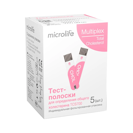 ТЕСТ-ПОЛОСКИ Д/ОПРЕДЕЛЕНИЯ ОБЩЕГО ХОЛЕСТЕРИНА MICROLIFE MULTIPLEX TCS700, №5