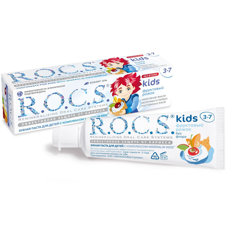 ЗУБНАЯ ПАСТА ДЕТ. ROCS KIDS ФРУКТОВЫЙ РОЖОК УП., 45Г